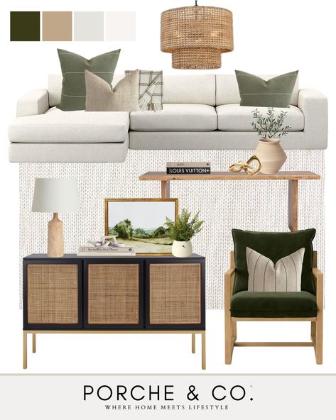 Curated Room Collections — Porche & Co. Cozy Transitional Living Room, Affordable Living Room Decor, Transitional Living Rooms, Living Room Green, Living Room Inspo, New Living Room, Decor Living Room, Living Room Inspiration, Decor Living