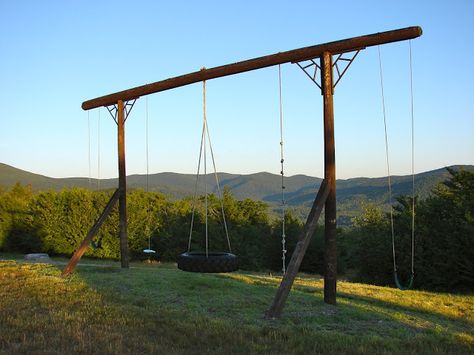 Pieced Pastimes: Summer on the Mountain Swing Set Diy, Telephone Pole, Wooden Swings, Home Decor Crafts, Backyard Play, Backyard Playground, Backyard For Kids, Swing Set, Diy Tutorials