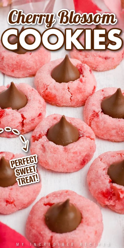 Cherry Blossom Cookies Recipe, Cherry Blossom Cookies, Cherry Cookies Recipes, Best Cookies Ever, Cherry Cookies, Blossom Cookies, Kiss Cookies, Hershey's Kisses, Lost 100 Pounds