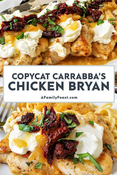 Copycat Carrabbas Chicken Bryan - A Family Feast Carrabas Chicken Bryan, Carrabba's Chicken Bryan Recipe, Carrabbas Chicken Bryan, Carrabbas Recipes, Chicken Bryan, Seared Chicken Breast, Lemon Butter Sauce, Family Feast, Dinner Entrees