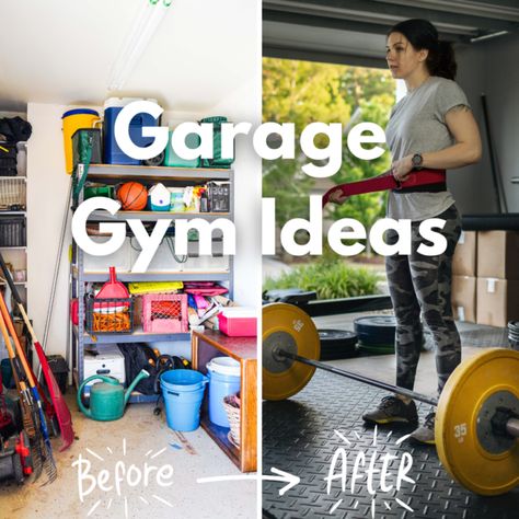 Transform Garage Into Gym, Home Gym Decor Garage, Sunroom Gym Ideas, Simple Garage Gym, Garage Workout Ideas, Diy Home Gym Garage, Garage Workout Space, Half Garage Gym Ideas, Garage Gym Ideas Layout