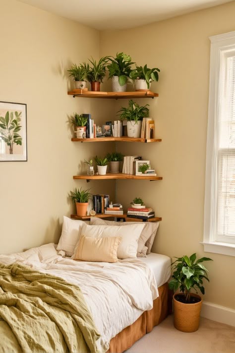 22 Small Bedroom Ideas Perfect Makeover 2024 – The Crafty Hacks Small City Bedroom Ideas, Small Green Room Ideas, Bedroom Organization Ideas Aesthetic, Cozy Apartment Bedroom Aesthetic, Multi Functional Guest Room, 10 M2 Bedroom Ideas, Small Bedroom Ideas Maximalist, Shelves In Small Bedroom, Small Room Design Bedroom Aesthetic Cozy