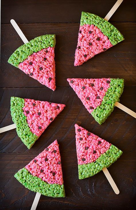 Watermelon Rice Krispie Treats - Cooking Classy - Use Dandie's or Trader Joe's Vegan Marshmallows National Watermelon Day, Watermelon Day, Watermelon Birthday Parties, Vegan Marshmallows, Krispie Treats Recipe, Watermelon Party, Watermelon Birthday, Kids Treat, Rice Crispy Treats