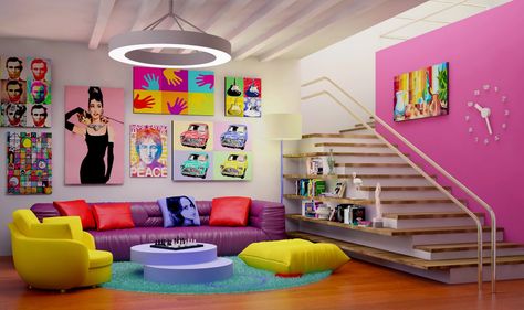 Pop Art Room Estilo Kitsch, Pop Art Decor, Interior Design Per La Casa, Pop Art Design, Style Deco, Design Del Prodotto, Interior Design Art, A Living Room, Living Room Paint