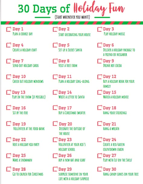 Christmas Daily Ideas, 30 Days Of Christmas Activities, Christmas Challenge 30 Day, 31 Days Of Christmas, 30 Days Of Christmas, Family Holiday Traditions, December Challenge, Holiday Challenge, Holiday Checklist