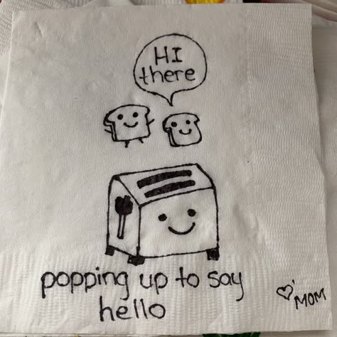 Cute Lunch Notes For Husband, Lunch Puns, Lunch Notes For Husband, Napkin Design Ideas, Work White Board Ideas, Sticky Note Drawings Cute, Lunchbox Drawing, Lunch Box Drawing, Cute Lunch Notes