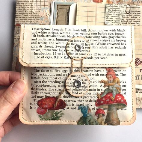 Fall is in the air... 🍂🍄🍁 Preparing a small parcel to send out soon. I made/sewed some envelopes using vintage book pages to put ephemera… Sewing Mushroom, Mushroom Gnome, Pen Tricks, Stationary Notebook, Pink Sheep, Paper Craft Techniques, Vintage Book Pages, Fabric Envelope, Fall Is In The Air