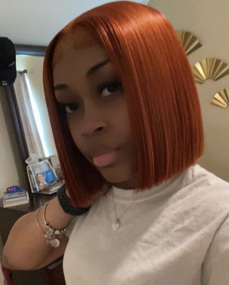 Copper Bob Black Women, Ginger Hair Bob, Ginger Bob Wig, Ginger Bob, Orange Bob, Hot Colors, Ginger Hair Color, Dyed Hair Inspiration, Dyed Natural Hair