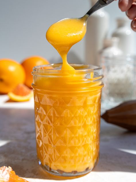 This orange curd is so easy to make! It has a rich, silky texture that's perfectly balanced with a bright citrus flavor. Vegan Orange Curd, Orange Gelee Recipe, Citrus Curd Recipe, Recipes With Fresh Orange Juice, Citrus Jam Recipe, Orange Juice Recipes Food, Clementines Recipes, Recipes Using Orange Juice, Fresh Orange Recipes