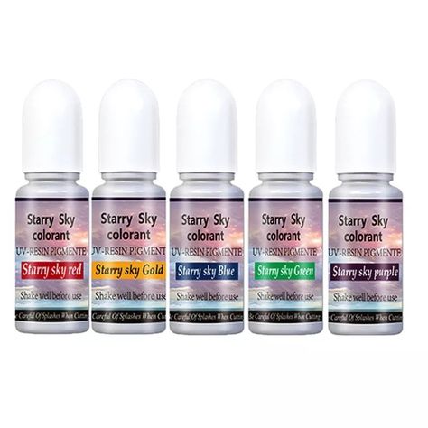 Epoxy Resin Pigment, 10ml bottle Highly concentrated pigment for epoxy resin Colour: Starry Sky Green, Starry Sky Red, Starry Sky Blue, Starry Sky Purple & Starry Sky Gold Capacity: 10ml Space Resin Art, Night Sky Resin Art, Resin With Mica Powder, Universe Resin Art, Mica Powder Resin, Sky Purple, Resin Pigment, Sky Green, Epoxy Resin Crafts