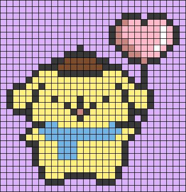 Pixel Art Grid Easy Sanrio, Pompompurin Pixel Art Grid, Sanrio Grid Art, Pompompurin Alpha Pattern, Sanrio Perler Beads Pattern, Sanrio Grid Pattern, Pompompurin Perler, Pompompurin Perler Beads, Pixel Art Drawings Ideas