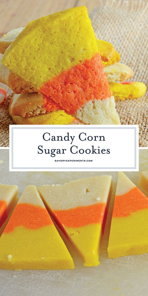 Candy Corn Sugar Cookies, Candy Corn Recipe, Corn Cookies, Halloween Sugar Cookies Decorated, Candy Corn Cookies, Halloween Cookie Recipes, Easy Candy, Halloween Cookies Decorated, Halloween Sugar Cookies