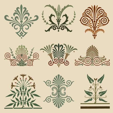 Greek ornamental element vector set | free image by rawpixel.com / Baifern Jewelry Sketching, Greek Motifs, Greek Ornament, Antique Archeology, Greek Flowers, Art Muse, Ornament Flower, Indian Motifs, Illustration Flower