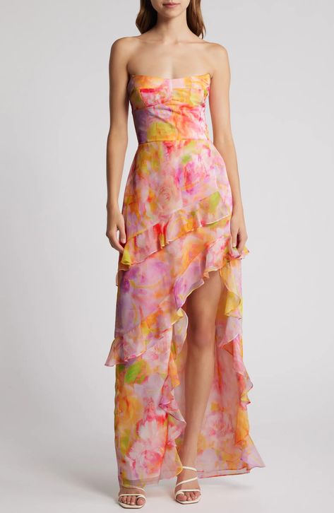 Amanda Uprichard Magnolia Floral Strapless Gown | Nordstrom Magnolia Dress, Hoco Dress, Boned Bodice, Amanda Uprichard, Strapless Gown, Halter Maxi, Strapless Maxi, Strapless Maxi Dress, Hoco Dresses