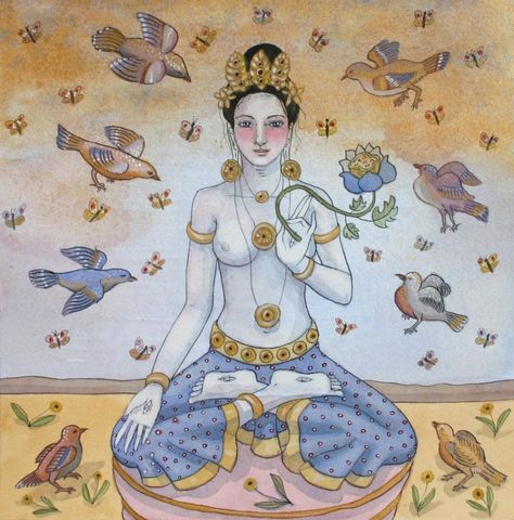 White Tara with Birds Goddess Tara, Tara Goddess, Buddhism Symbols, White Tara, Kali Goddess, Historical Painting, Sacred Feminine, Green Tara, Picture Gifts