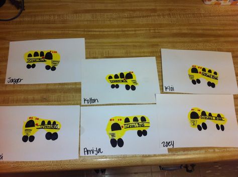 School bus footprint craft School Bus Footprint, Craft Handprint, The Wheels On The Bus, Transportation Crafts, Footprint Craft, Footprint Crafts, Footprint Art, Wheels On The Bus, Foot Print