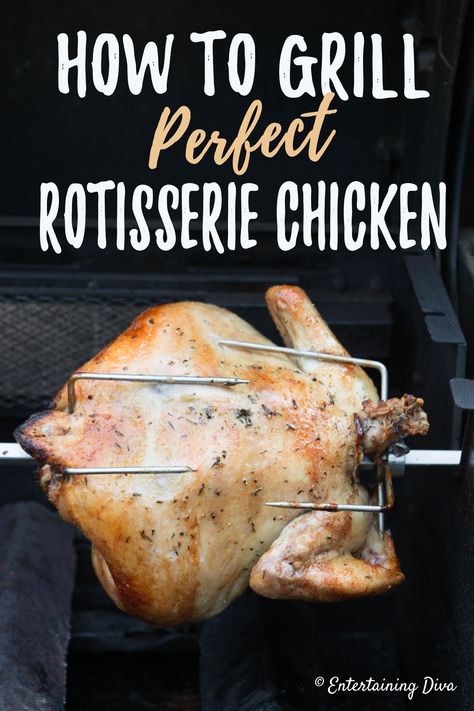 How to grill perfect rotisserie chicken Whole Chicken On Rotisserie Bbq, Weber Grill Recipes, Rotisserie Recipes, Favorite Chicken Recipes, Chicken On The Grill, Rotisserie Chicken Recipe, Bbq Rotisserie, Weber Grills, Weber Kettle