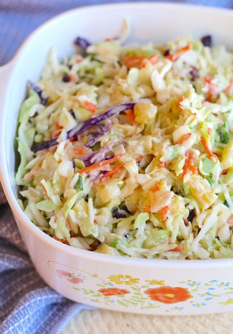 Hawaiian Coleslaw | 12 Tomatoes Hawaiian Coleslaw Recipe, Hawaiian Cole Slaw, Hawaiian Coleslaw, Picnic Sides, Veggie Dinner Recipes, Easy Dinner Sides, Veggie Salads, Recipes Sides, 12 Tomatoes Recipes