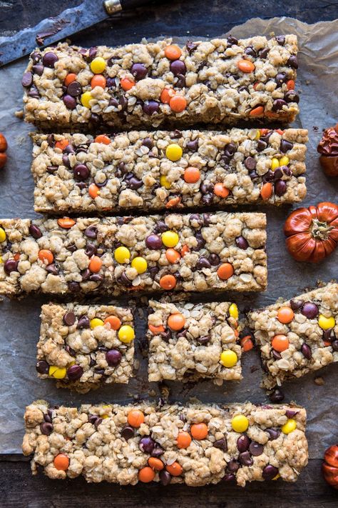 Oatmeal Chocolate Chip Cookie Bars, Homemade Oatmeal Cookies, Oatmeal Chocolate Chip Cookie, Work Potluck, Cookies Fall, Oatmeal Cookie Bars, Half Baked Harvest Recipes, Leftover Halloween Candy, Homemade Oatmeal