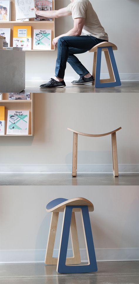 The adorably simple 'Rolo rocking stool' is as utilitarian as it is playful, its clever construction adds a bit of functionality to an otherwise basic design in the form of slightly rounded feet that allow for a safe tilt and stable resting position... READ MORE at Yanko Design ! Rocking Stool Design, Unique Stool Design, Wiggle Chair, Resting Chair, Ergonomic Stool, Unique Stools, Leather Chaise Lounge Chair, Stackable Stools, Small Space Interior Design