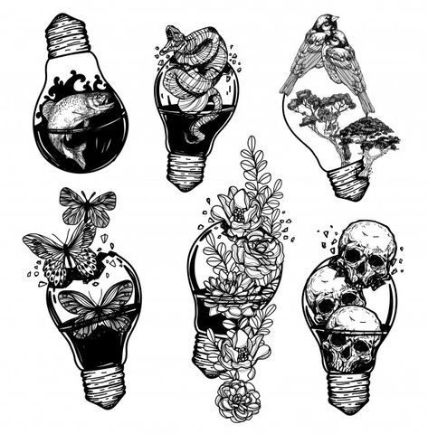 Vector Tattoo, About Tattoo, Art Light, Hand Drawing, Tattoo Art, Light Bulbs, Premium Vector, Light Bulb, Art