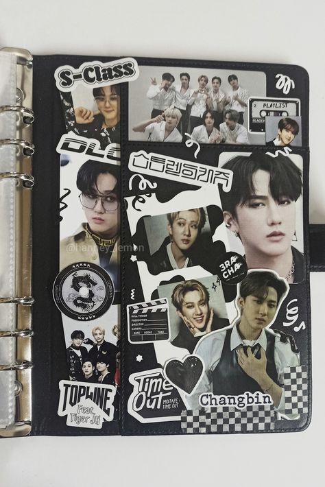 Decoration binder kpop stray kids Changbin Skz Binder Cover Printable, School Binder Decoration Ideas, Kpop Binder Ideas, Straykids Scrapbook, Kpop Binder Cover Ideas, Binder Kpop, Binder Deco, Binder Decoration, Kpop Binder