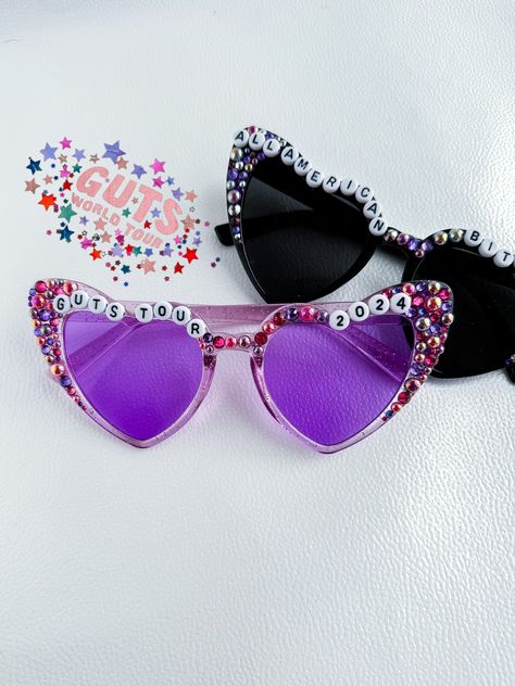 Custom Olivia Rodrigo Heart Sunglasses for Guts Tour Decorated Sunglasses Diy, Glitter Frame, Heart Sunglasses, Color Lenses, Summer Inspiration, Letter Beads, Perfect Gift For Mom, Handmade Business, Sunglasses Accessories