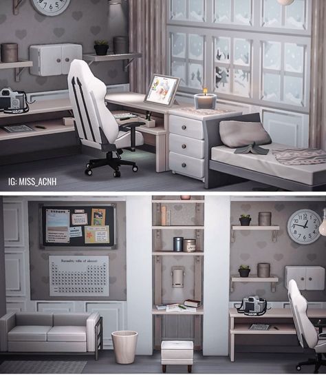 Acnh Side Room Ideas, Acnh Attic Bedroom, Acnh Office Room Ideas, Animal Crossing Bedroom Ideas Aesthetic, Acnh Studio Apartment, Animal Crossing Office Ideas, Acnh Second Floor Ideas, Acnh Office Ideas, Animal Crossing Office