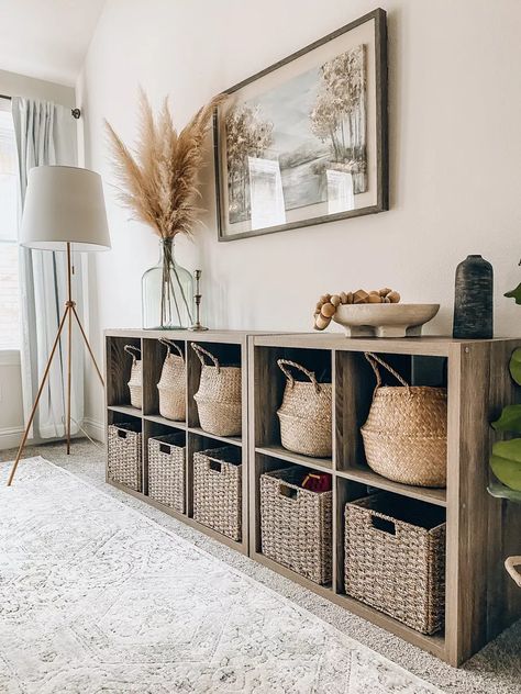 diariesofmyhome's Playroom Collection on LTK Cube Storage Playroom, Boho Family Room, Storage Playroom, Living Room Toy Storage, Farm House Livingroom, Dining Room Updates, Kids Playroom Decor, Playroom Storage, Floral Arrangements Diy