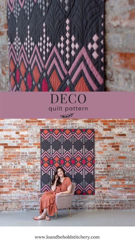 Zen Quilt Patterns, Art Deco Quilt Designs, Modern Bed Quilt Patterns, Art Deco Knitting Pattern, Ember Quilt Pattern, Modern Quilt Patterns Free Simple, Elegant Quilt Patterns, Three Fabric Quilt Patterns, Unusual Quilt Patterns