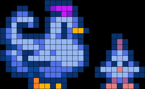 Stardew Valley Painting Ideas, Blue Chicken Stardew Valley, Stardew Blue Chicken, Stardew Valley Grid Pattern, Stardew Valley Crochet Blanket, Stardew Perler Beads, Stardew Crochet Pattern Free, Stardew Valley Hama Beads, Stardew Valley Sebastian Perler Beads