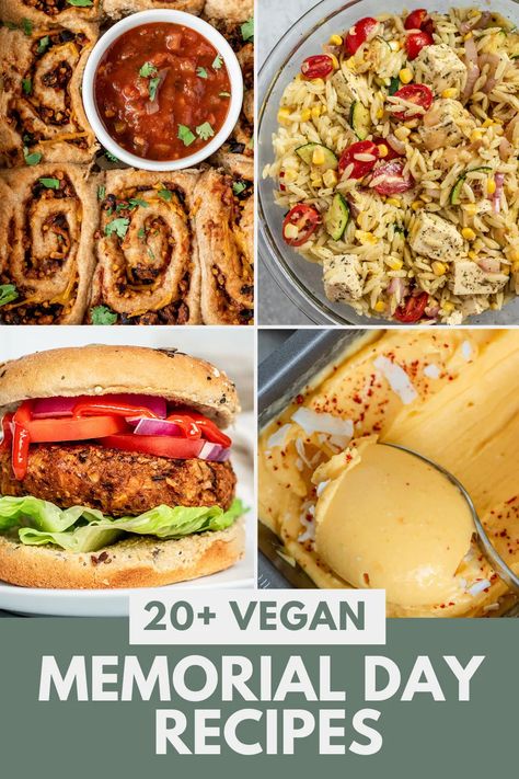 Welcome the start of official start of summer with these delicious vegan Memorial Day recipes. This round up includes delicious recipes for burgers, sides, salads, and desserts using simple ingredients Vegan Memorial Day Food, Easy Vegan Picnic Food, Vegan Recipes Picnic, Plant Based Bbq, Memorial Day Food Ideas Vegan, Vegan Labor Day Recipes, Vegetarian Memorial Day Recipes, Lime Quinoa Salad, Vegan Bean Burger