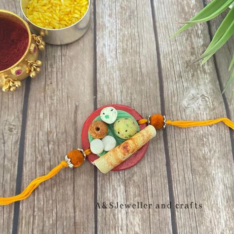 Clay miniature South Indian breakfast rakhi Food Clay, South Indian Breakfast, Clay Idea, Indian Breakfast, South Indian Food, Clay Jewellery, Clay Miniatures, Diy Creative Crafts, Diy Crafts For Gifts