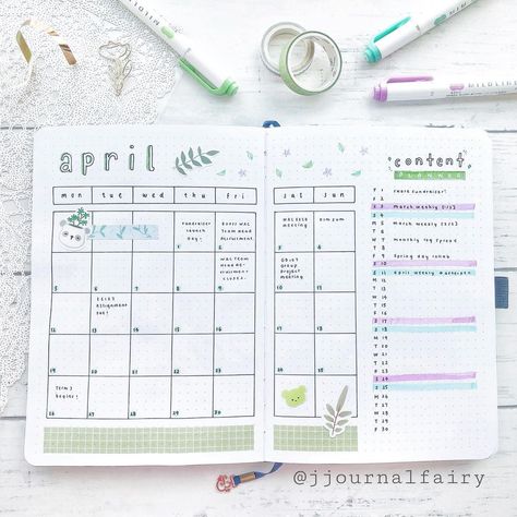 april monthly log + content planner 🍃 - so happy it’s the spring break but I’ve been so unproductive these past week it’s concerning lol… | Instagram Calendar Diary Ideas, Spring Content Ideas, Bujo Content Planner, Monthly Planner Aesthetic, Bujo Monthly Log, April Monthly Spread, Monthly Planner Journal, Month Bullet Journal Layout, Monthly Planner Ideas