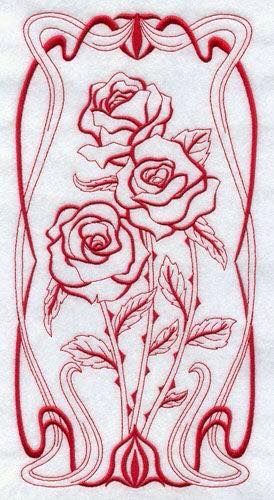 Art Nouveau Rose, Fleurs Art Nouveau, Redwork Embroidery Designs, Embroidery Things, Pyrography Ideas, Illustration Art Nouveau, Baby Monkeys, Machine Embroidery Quilts, Art Nouveau Illustration