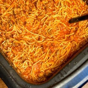 Spaghetti For A Crowd - Plowing Through Life Spaghetti For 50 People, Spaghetti For A Crowd, Baked Spaghetti, Dry Mustard, Tomato Juice, Nutrition Labels, Saute Onions, Recipe Images, Pasta Sauce