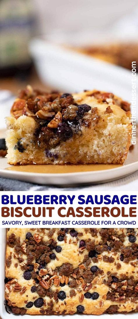 Blueberry Sausage Recipe, Brown Sugar Sausage, Sausage Biscuit Casserole, Blueberry Sausage, Sweet Breakfast Casserole, Biscuit Casserole, Blueberry Biscuits, Delicious Breakfast Casserole, Biscuits Casserole