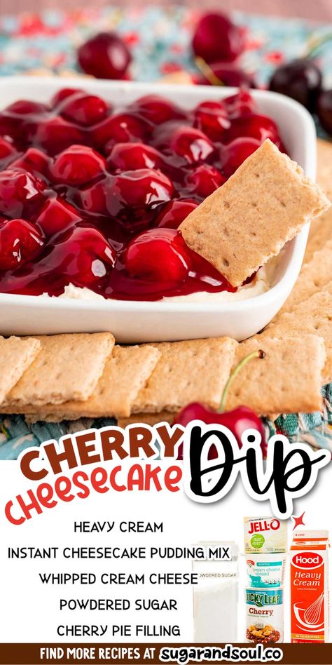 Cherry Cheesecake Pudding Dessert, Cherry Pie Dip, 4 Ingredient Cheesecake, Cherry Pie Dip Cream Cheeses, Cherry Cheesecake Pretzel Dessert, Cherry Cheesecake Dip Easy, Cherry Cheesecake Dip Recipe, Cherry Topping For Cheesecake, Easiest No Bake Cherry Cheesecake