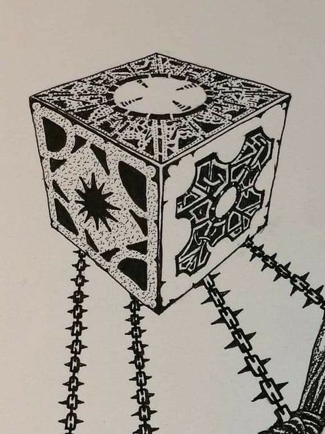 Hellraiser Tattoo Stencil, Hellraiser Puzzle Box Tattoo, Lament Configuration Tattoo, Hellraiser Tattoo Design, Pinhead Hellraiser Tattoo, Hellraiser Tattoo Ideas, Hellraiser Box Tattoo, Pinhead Tattoo Design, Hellraiser Drawing