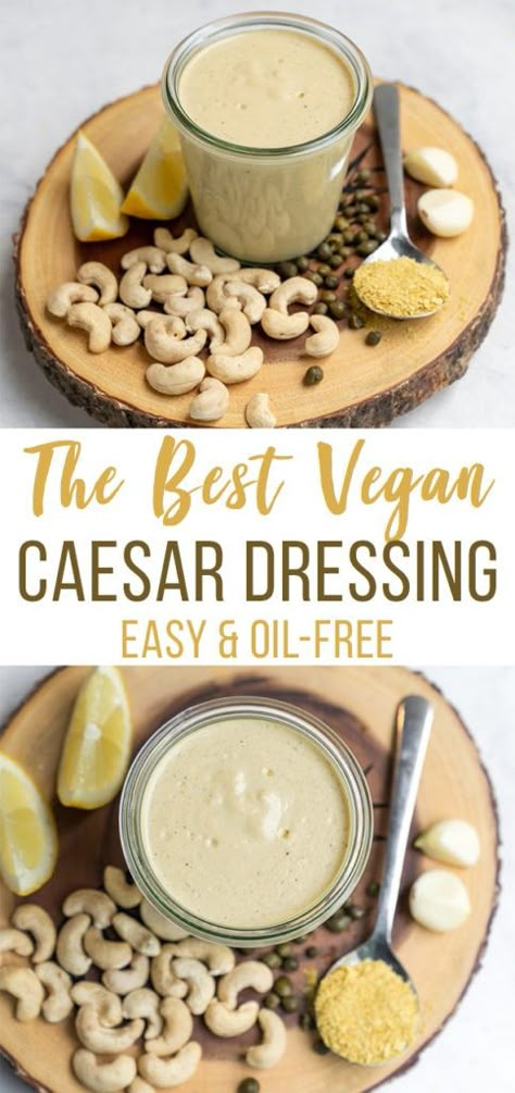 This vegan Caesar salad dressing will fool ya for the real thing! It super easy to make with less than 10-ingredients plus all of the ingredients are simple and include stuff your probably already have in your pantry. This dressing will take your salads to the next level and we promise you are going to love it.  #caesar #salad #homemade #glutenfree #schoollunch #onthego #vegan #sweetsimplevegan #lunch #entree #togo #lunchbox #easy #filling #cashewcream #veganized #party #sauce Vegan Caesar Salad Dressing, Vegan Caesar Dressing, Vegan Dressings, Vegan Caesar, Vegan Salad Dressing, Vegan Dressing, Vegan Salads, Vegan Sauces, Caesar Dressing