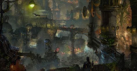 Steampunk City, Diesel Punk, Underground Cities, Industrial Architecture, Matte Painting, Fantasy Art Landscapes, Arte Animal, 판타지 아트, Original Wallpaper