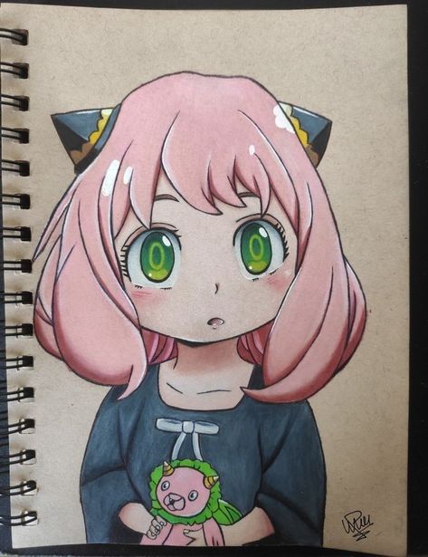 Anime Sketch Anya, Anime Color Pencil Art Drawings, Cute Anime Drawing Pencil, Anya Anime Drawing, Anime Drawing With Color, Anime Sketch Colored, Anya Forger Sketch, Spyxfamily Drawing, Spy X Family Sketch