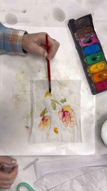 Watercolor On Tissue Paper, Botanical Collage, Collage Papers, Paint Watercolor, January 25, Collage Paper, How To Paint, Tissue Paper, An Artist