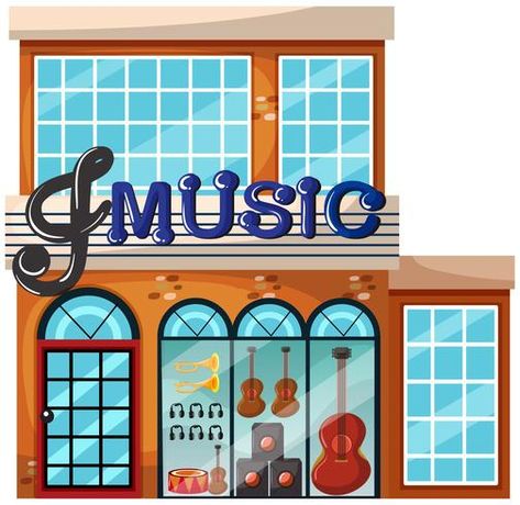 Exterior of large music shop Shop Exterior, Illustration Music, Paper Templates Printable, Shop Window Stickers, Essay Intro, Ap World History, Nursing Research, Shop Illustration, English Fun