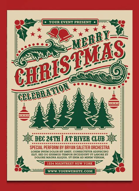 Christmas Celebration Flyer Template PSD Christmas Poster Design, Christmas Party Flyer, Christmas Party Poster, Christmas Graphic Design, Christmas Typography, Christmas Flyer, Christmas Concert, Holiday Poster, 카드 디자인