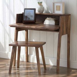 Foldaway Console Desk and Set-Me-Down-Anywhere Stool Small Writing Desk, Space Saving Desk, Earthy Style, Console Desk, Solid Wood Desk, Small Side Table, Wood Care, Wood Stool, Sheesham Wood