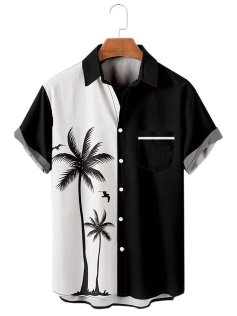 Mens Shirt Pattern, Mens Bowling Shirts, Outfits Con Camisa, Kemeja Lelaki, Floral Hawaiian Shirt, Shirts Summer, Holiday Beach, Coconut Tree, Beach Shirt