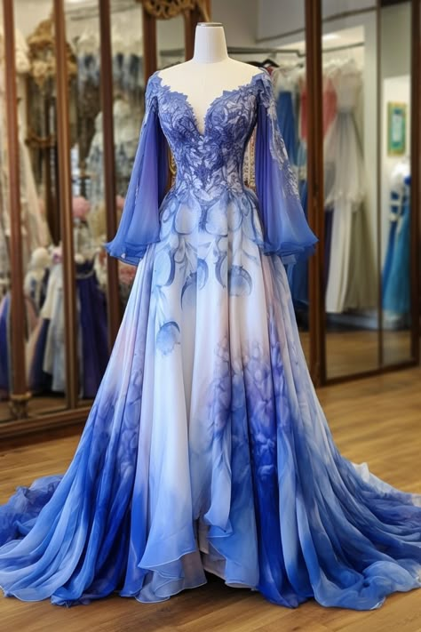 Bluebell inspired gown Degrade Dress, Bluebell Dress, Green Corset, Fairy Dresses, Fantasy Dresses, Blue Wedding Dresses, Dream Wedding Ideas Dresses, Fantasy Gowns, Fairy Fashion