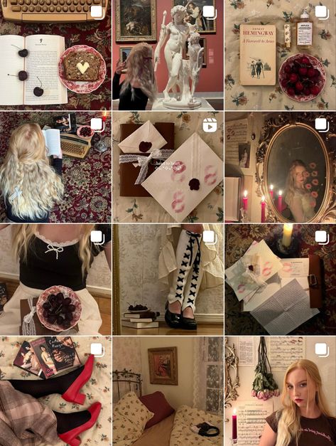 Burgundy Instagram Feed, Fall Instagram Feed Aesthetic, Coquette Instagram Feed, Ig Feed Ideas Aesthetic, Red Instagram Feed, Pink Instagram Theme, Casual Instagram Feed, Instagram Feed Goals, Aesthetic Instagram Feed