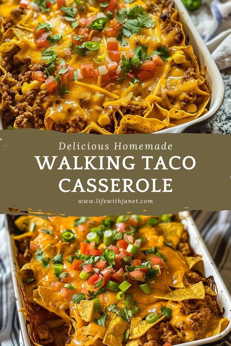 Walking Taco Casserole Walking Tacos Recipe, Walking Taco Casserole, Taco Dishes, Walking Taco, Mexican Casserole Recipe, Walking Tacos, Taco Dinner, Taco Casserole, Beef Casserole Recipes